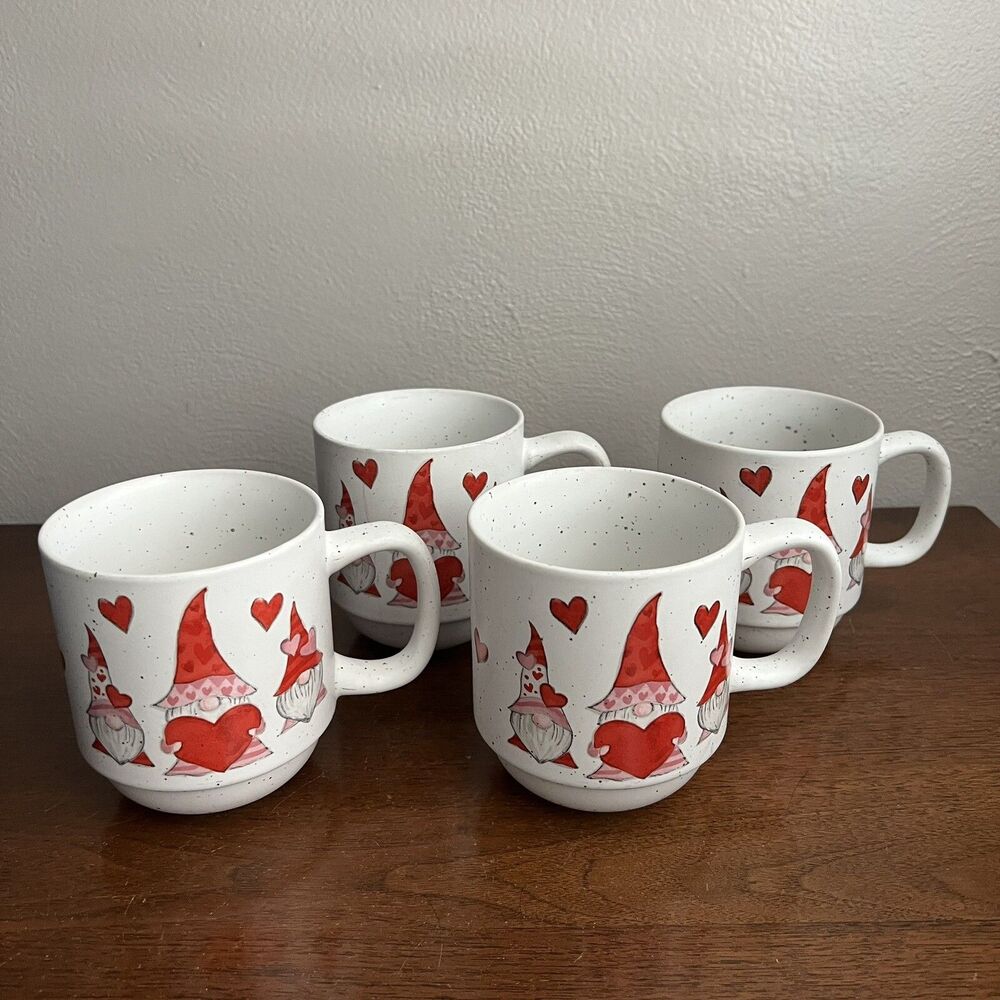 Sheffield Home Gnome Mugs Stackable Lot of 4 Valentines Day 12 oz Coffee Tea
